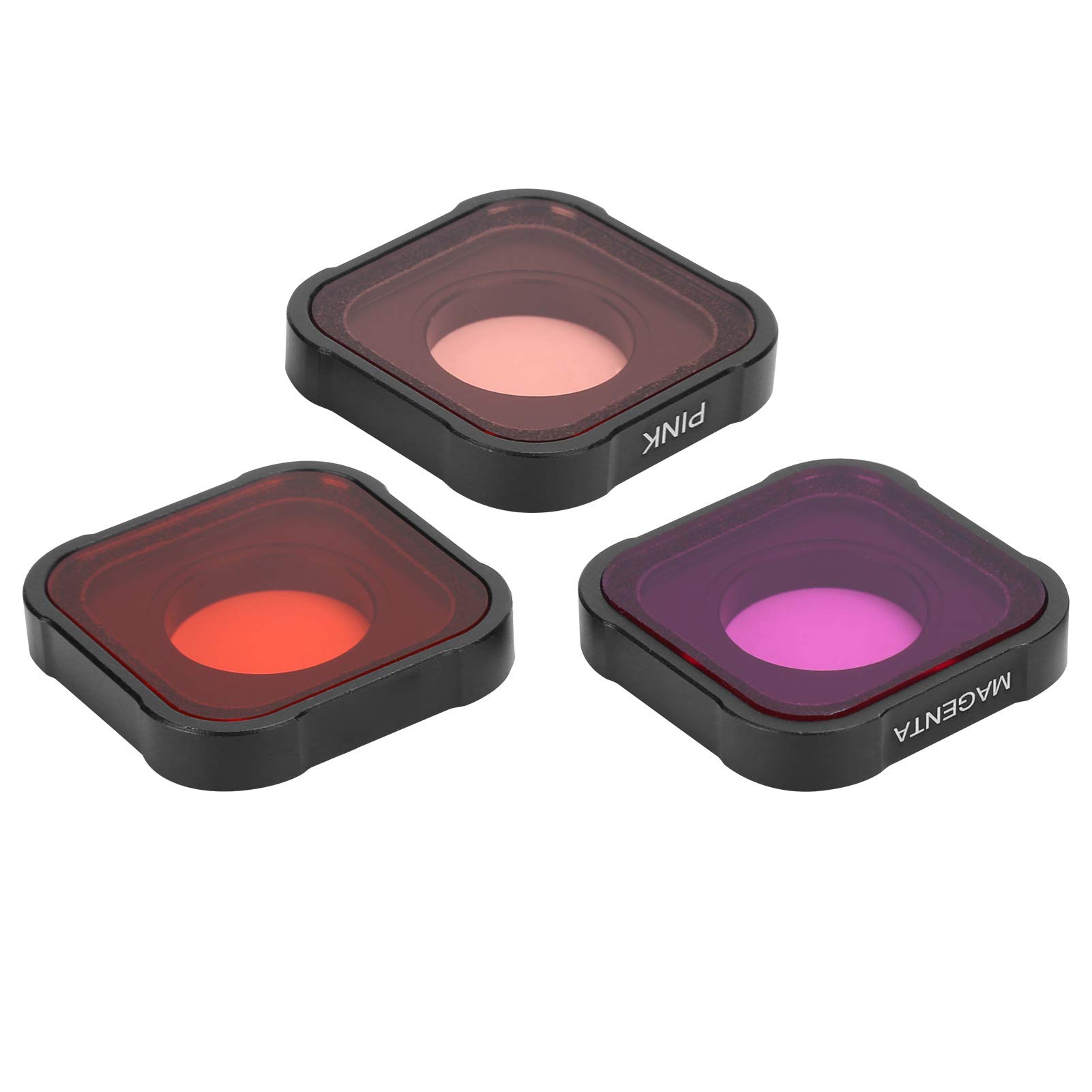 3 in1 Camera Filter Lens Diving Filter Set, Red/Pink/Purple Lens Filter, Optical Glass Lens Underwater Diving Filter Set Protective Cover, for Go Pro 9