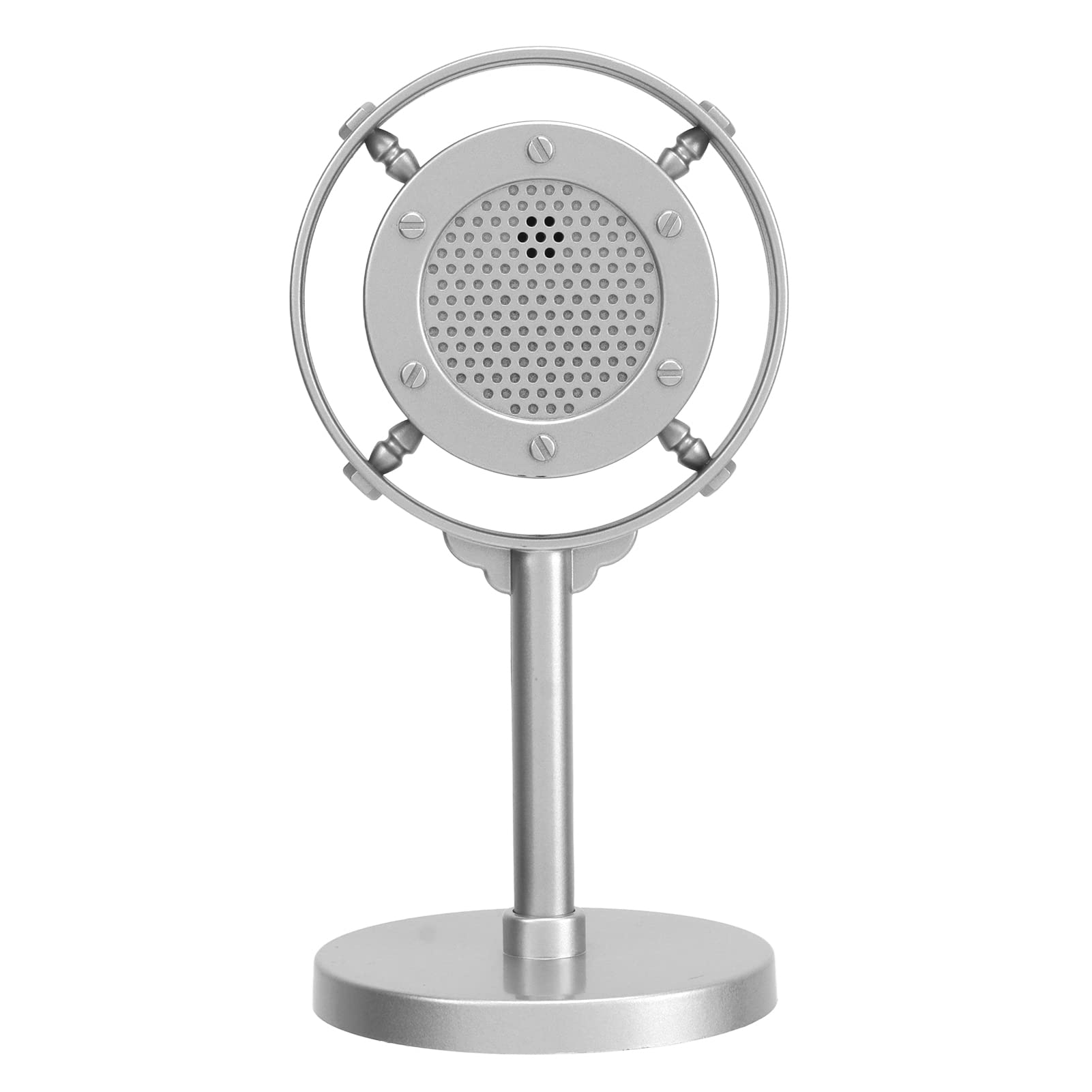 CCYLEZ Classic Retro Style Microphone Prop, Fake Vintage Plastic Microphone with Stand, for Stage Photography, Dynamic Vocal Mic for Party (Silver)