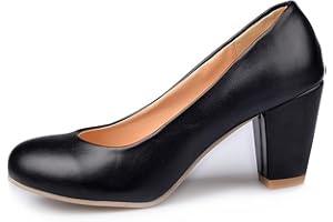 Women's Low Block Chunky Heels Pumps Closed Round Toe Shoes Slip-On Comfortable Dress Shoes