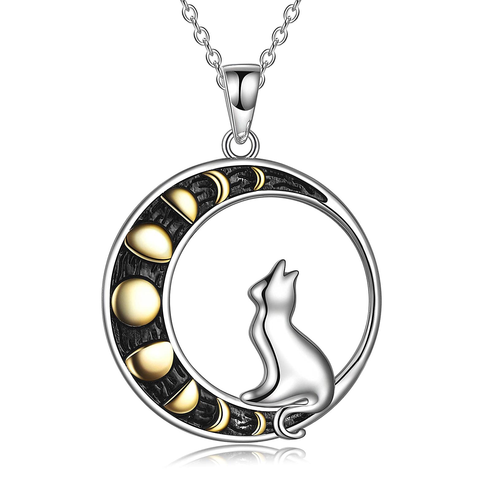 Cat Moon Phase Necklace for Women 925 Sterling Silver Moon Phase Cat Jewelry Gifts for Women¡­