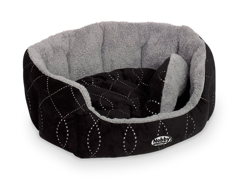 Nobby Padded Plush Oval Bed with Reversible Cushion Ceno, 66 x 57 x 22 cm, Black