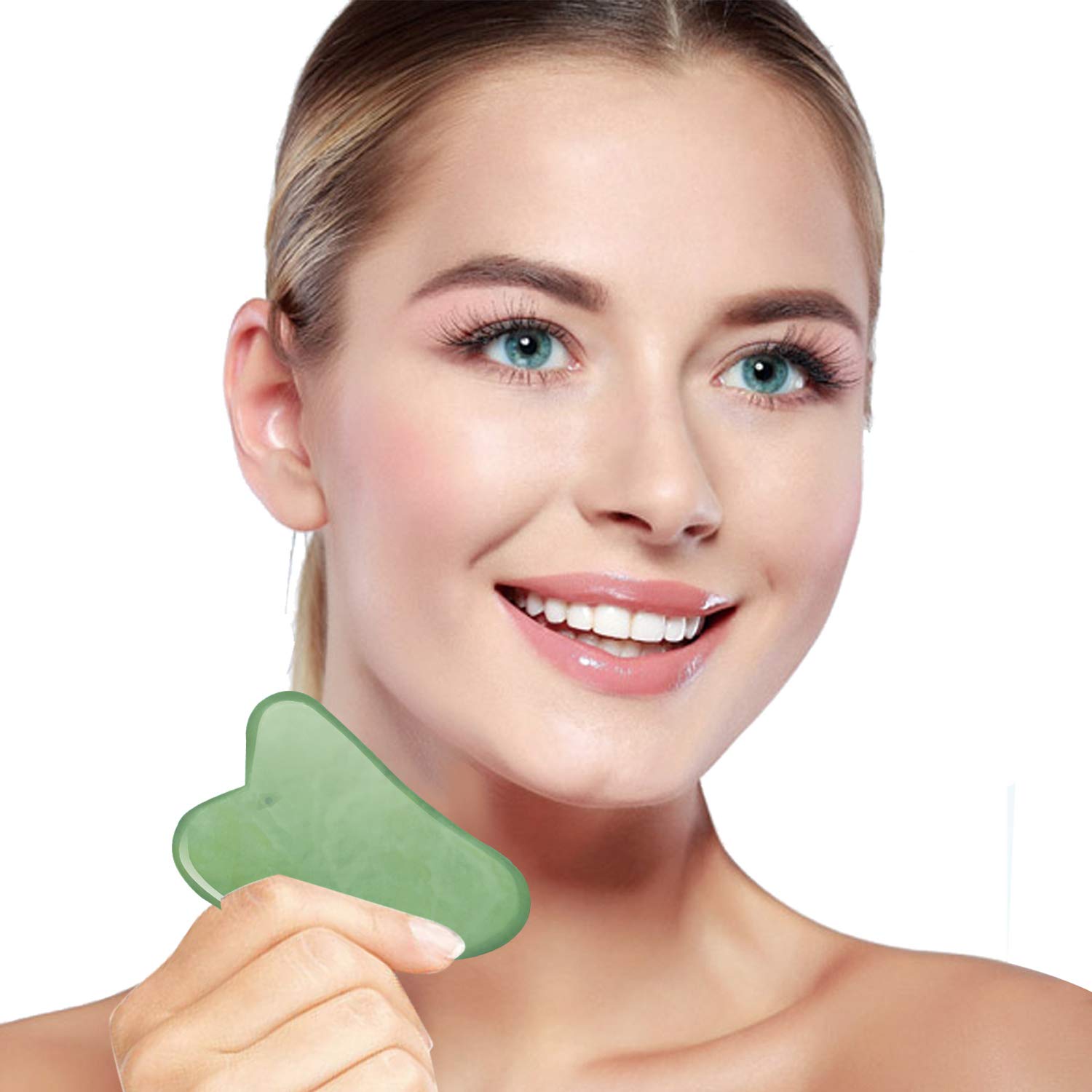 Jade Roller for Face & Gua Sha Scraping Tool, 100% Real Natural Jade Facial Roller, 2 in 1 Anti-Aging Face Roller Massager for Cheeks Slimmer, Skin Tightening, Face Firming, Rejuvenate Skin (Green)