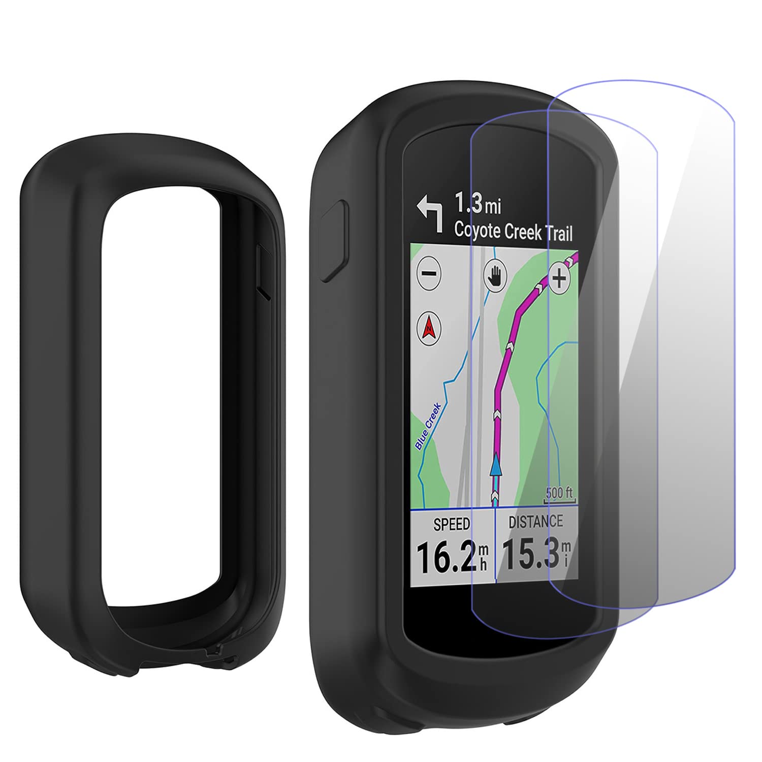 Moorovgi Tempered Glass Screen Protector + Case Compatible with Garmin Edge Explore 2, Protective Film Screen Protector GPS Bike Computer Accessories for Garmin Edge Explore 2 (Black)