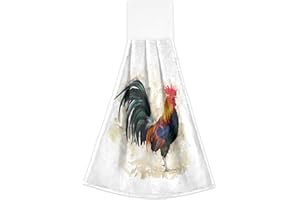 Boccsty Rooster Hanging Kitchen Towels 2 Pcs Farm Animals Chickens Hand Bath Towels Tie Towels Tea Bar Towels for Bathroom Farmhouse Tabletop Home Decor
