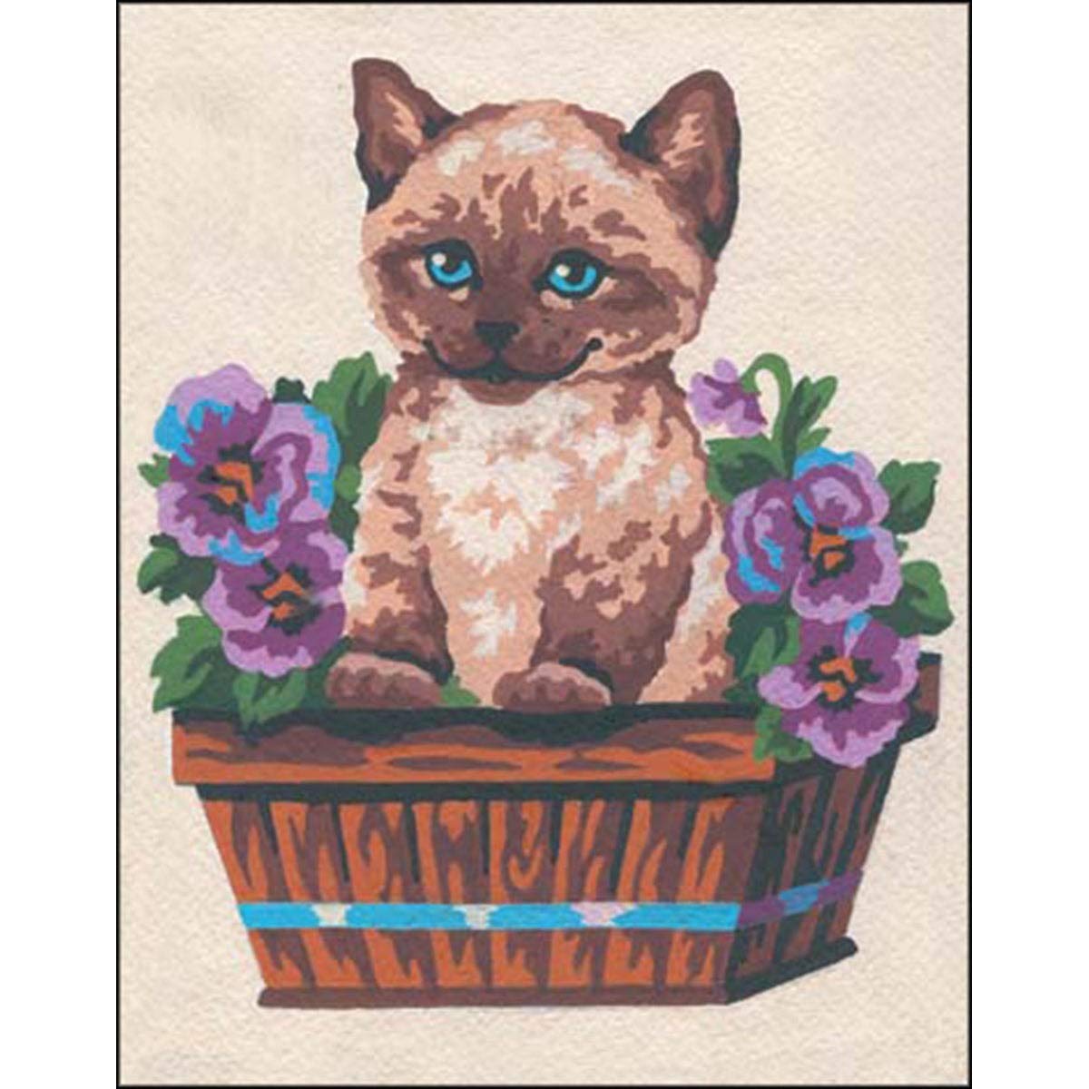 Collection D'Art Cat in Flower Basket 2" Tapestry Kit, 100% Cotton, Multi-Colour, 20 x 25 x 0.1 cm