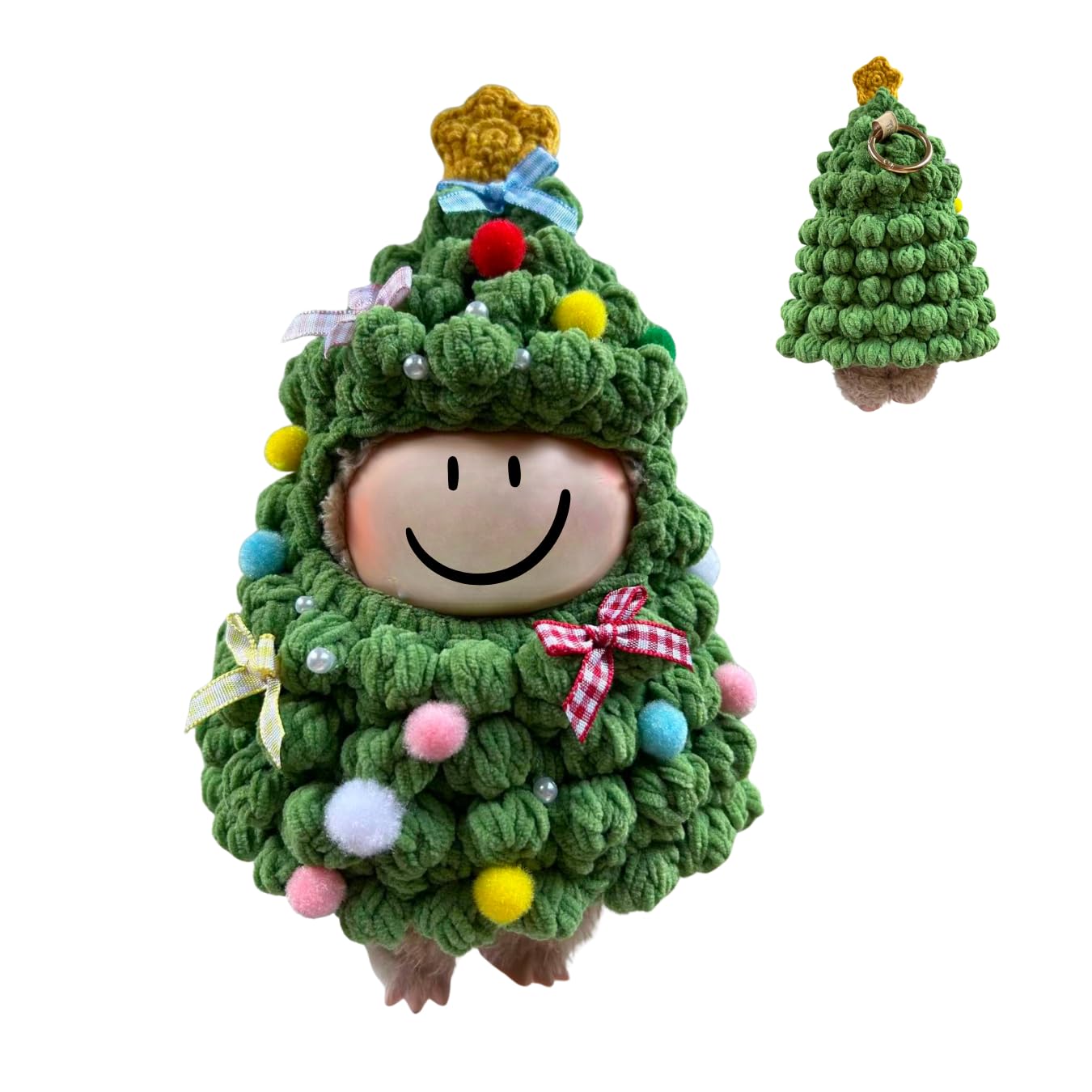 Handmade Crochet Christmas Tree Outfit – Festive Costume for 17cm Collectible Plush Dolls, Doll Clothes, Holiday Décor, Unique Yarn Art, Perfect Seasonal Gift, and for Xmas Stocking Filler