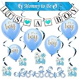 Baby Shower Party Decoration Set for Boy. All-in-One Bundle Kit with the Hottest Favors. (37 psc) - “It’s A Boy” Banner & Balloons, “Mummy to Be” Sash, Elephant Swirls & Large Acrylic Pacifiers. Blue