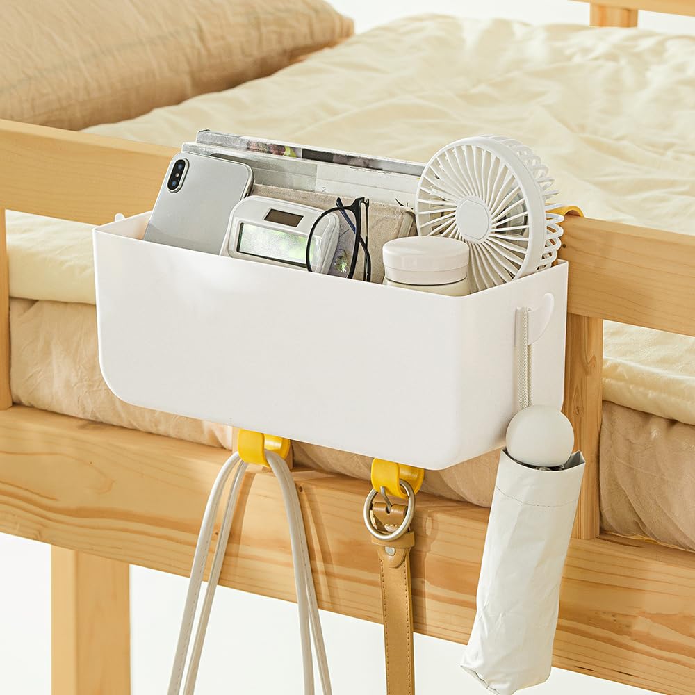 Poeland Bedside Hanging Storage Basket with Hooks Multi-function Organizer Caddy Remote Holder