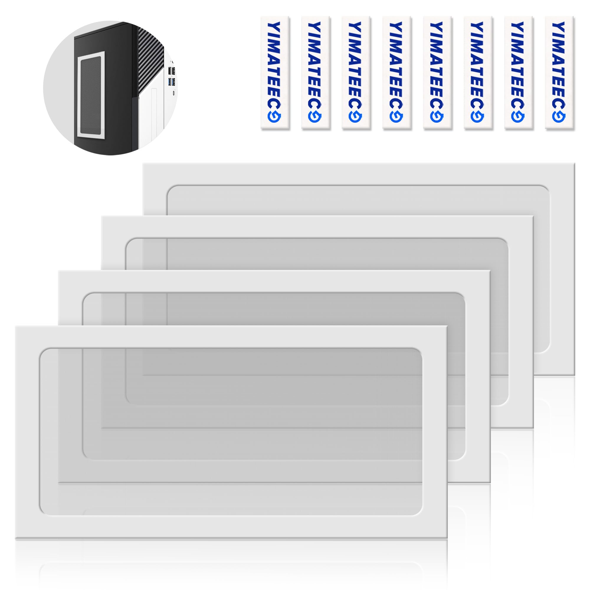 YIMATEECO 280mm Dust Filter PC for Computer Cooler, 4 Pack Magnetic PC Case Fan Filter Dust Mesh Grills Dustproof Nylon 80 Mesh (Nylon, 140 * 280mm, 4pcs, White) — image 1