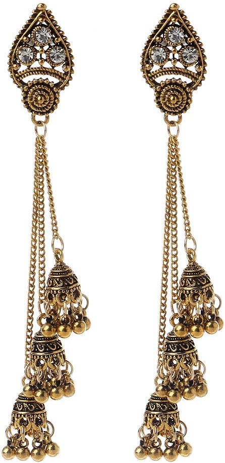 jackyee Earrings for Women-Tassel Jhumka Indian Ethnic Bollywood Long Chain Dangle Earrings,Fashion Jewelry Gold