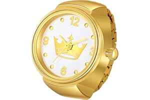 Ibohevo Gold Finger Ring Watches: Ladies Skull Dial Elastic Band Waterproof Novelty Watches Round Analog Quartz Vintage Watch for Women Men
