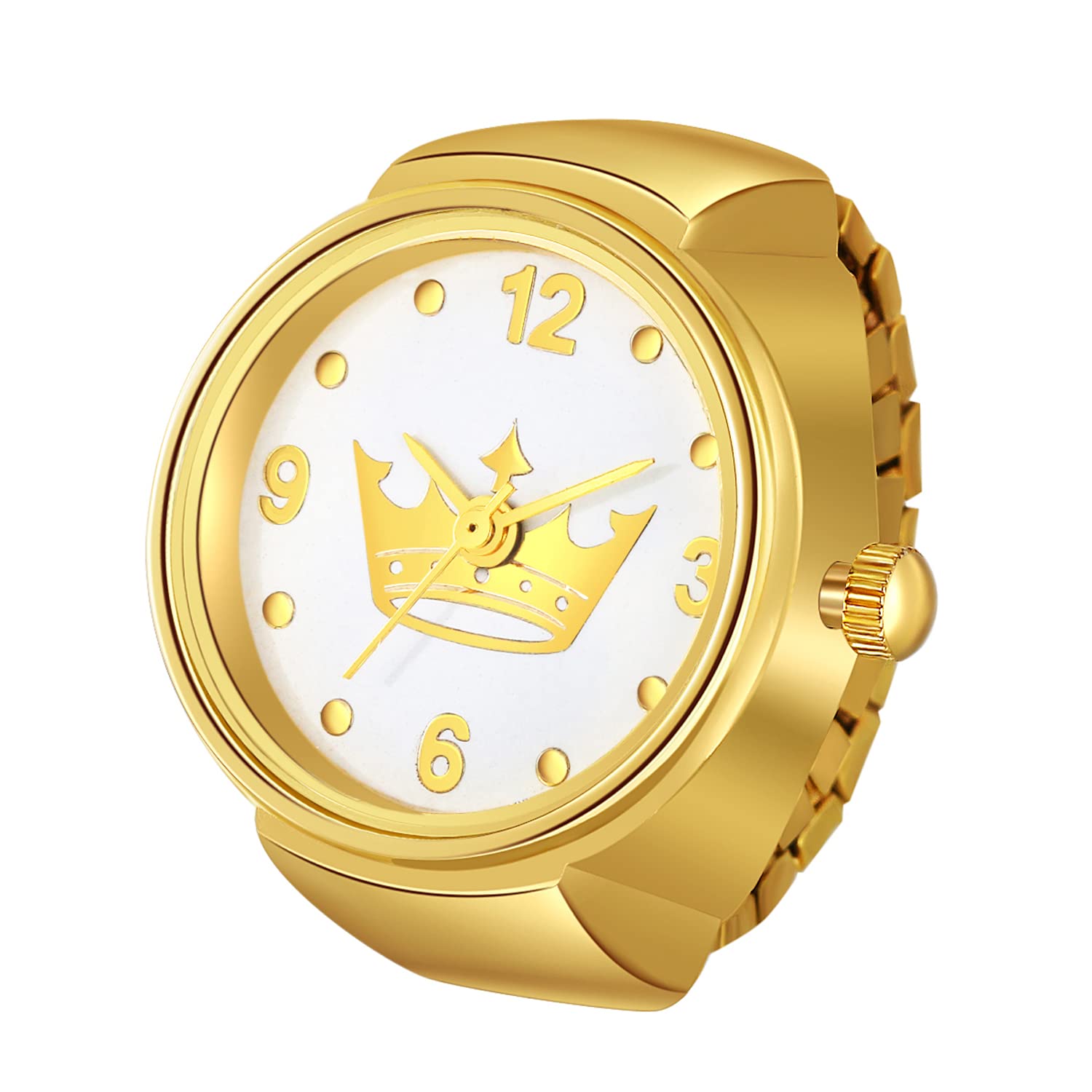 JewelryWe Men Women Finger Watches Gold Plated Elastic Watch Rings Smple Round Quartz Ring Watches