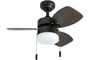 Honeywell Ceiling Fans Ocean Breeze Modern 30 Inch Ceiling Fan with Light, Pull Chain LED Indoor Fan with 3 Blades, Dark Brown Chestnut and Light Oak Blade Finish Options, Gilded Espresso (50602-01)