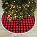 OurWarm 48 Inch Christmas Tree Skirt Red and Black Buffalo Plaid Tree Skirt with Pom Pom Trim for Holiday Christmas Decorations, Double Layers Xmas Tree Skirt