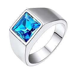 U7 Blue Stone Men Stainless Steel Square Signet