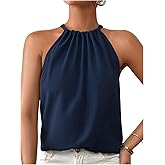 RoseSeek Women's Summer Halter Tops Tie Back Sleeveless Work Shirts Blouses for Women Casual Dressy
