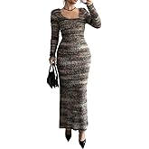Novaorily Womens Fall Casual Crew Neck Long Sleeve Sweater Bodycon Maxi Dress,Sexy Knitted Warm Winter Outfits