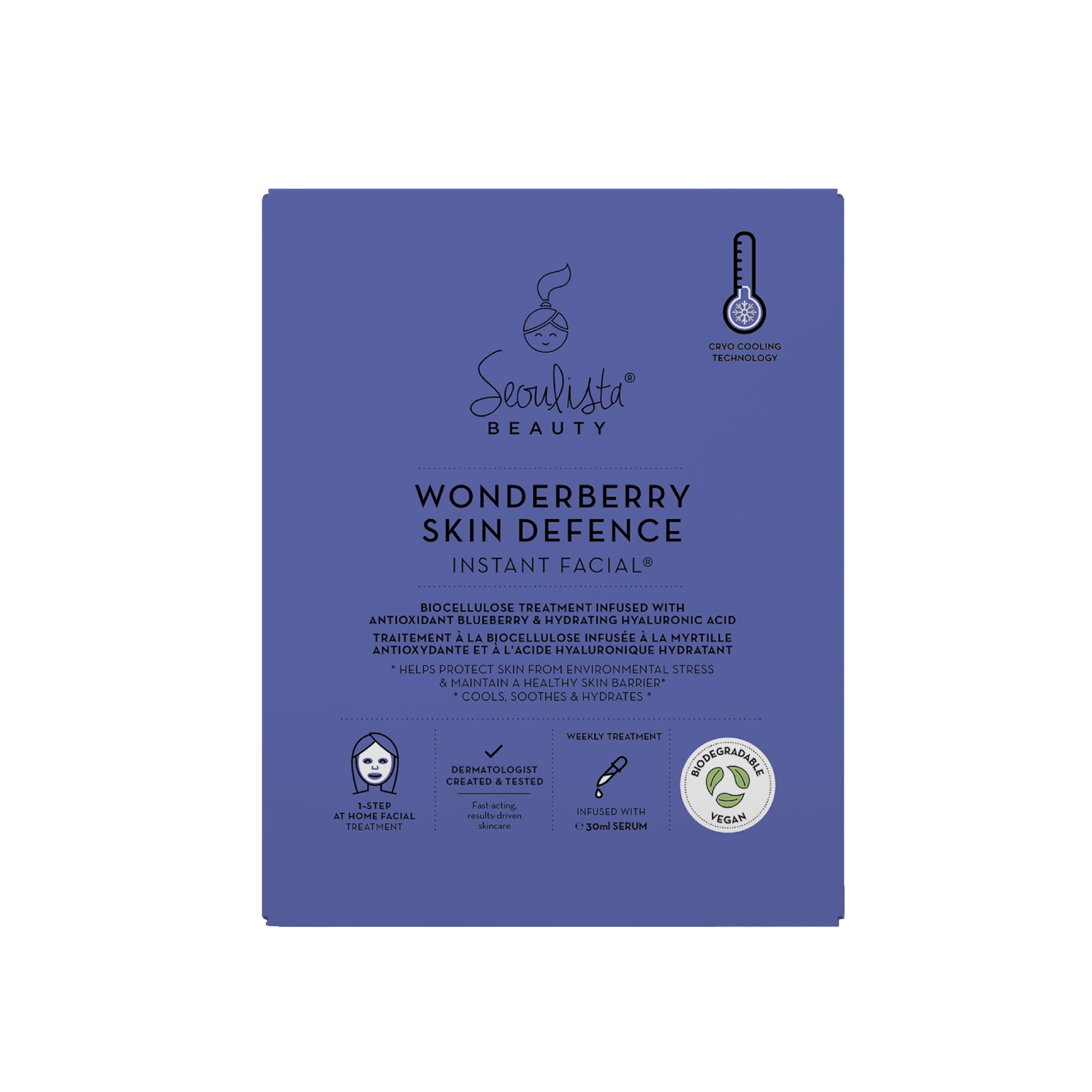 Seoulista Beauty Wonderberry Skin Defence Instant Facial™ 30ml | Skin Protecting Face Sheet Mask for Dry Skin | Dermatologist Created Korean Skin Care | Infused with Pomegranate and Hyaluronic Acid
