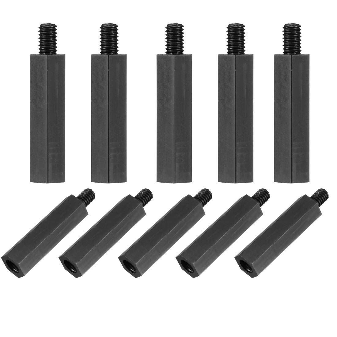 Sourcingmap M4x25mm+6mm Male-Female Hex Nylon PCB Motherboard Spacer Standoff for FPV Drone Quadcopter, Computer & Circuit Board Black 50pcs