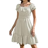 Alaster Queen Womens Summer Dresses 2025 with Pockets Casual Puff Sleeve Square Neck A Line Off The Shoulder Dress