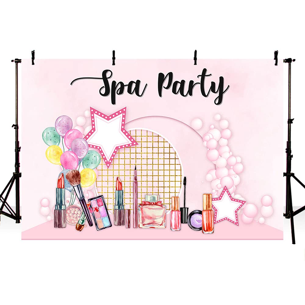 MEHOFOND 7x5ft Pink Girl Spa Party Backdrop Make Up Princess Adult Dressing Table Photography Background Balloon Bubble Party Banner Cake Smash Decoration Photo Studio Props Gift Supplies