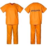 JPXH Women's Prison Inmate Costume Set Orange Two-Piece Adult Halloween Criminal Outfit