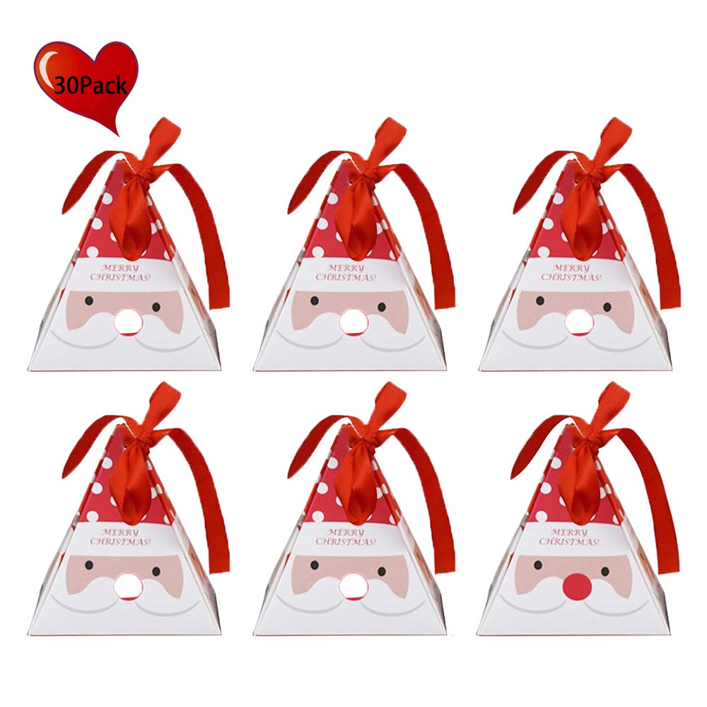 Blanketswarm 30 Pcs Wrapping Bags Box,Small Christmas Tree Santa Claus Reindeer Favour Xmas Candy Boxes Party Fruit Bag,80x80x90mm Height (Santa Claus)