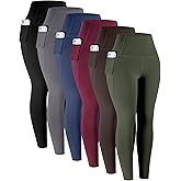 LZYVOO Leggings with Pockets for Women, 6 Packs Soft High Waisted Tummy Control Workout Yoga Pants