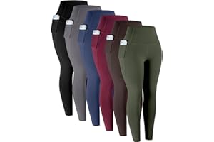 LZYVOO Leggings with Pockets for Women, 6 Packs Soft High Waisted Tummy Control Workout Yoga Pants