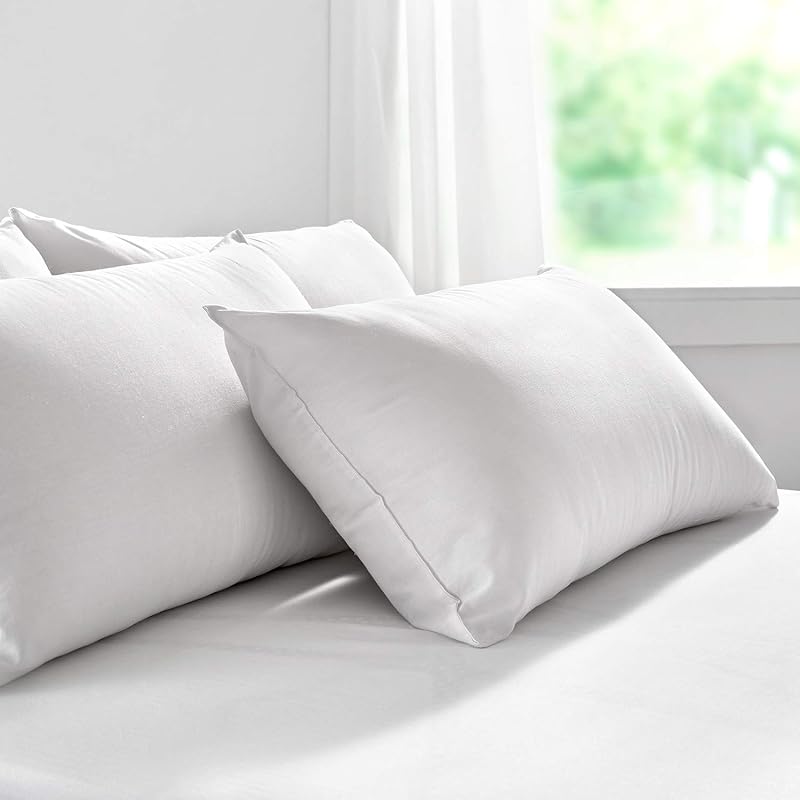 Home - Pack 2 Almohadas de Fibra Hipoalergénica - Funda Exterior de Algodón con Tratamiento Antiácaros - Firmeza Baja, Dormir Boca Abajo, 60 cm, 60 x 40 cm