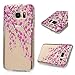 S7 Case,Galaxy S7 Case - Badalink Ultra Thin Anti-slip Soft TPU Case with Fancy Colorful Painting Pattern Clear Transparent Cover for Samsung Galaxy S7 (2016) - Branches with Pink Flowers