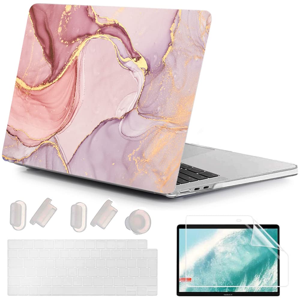 MUSHUI for MacBook Air 13.6 inch Case 2025 2024 2023 2022 M4 M3 M2, Ultra-Thin UV-Printed Hard Shell Cover for MacBook Air 13.6" A3240 A3113 A2681, Keyboard Cover & Screen Protector, Pink Marble