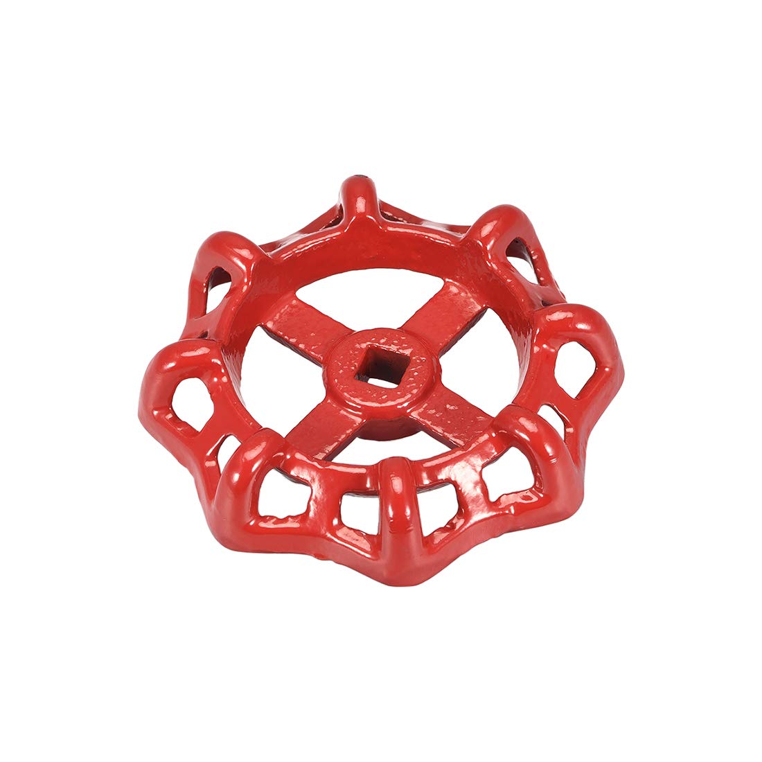 sourcing map Metal Outside Faucet Round Wheel Handle, Square Broach 9x9mm, Wheel OD 96mm Paint Cast Steel Red 1Pcs