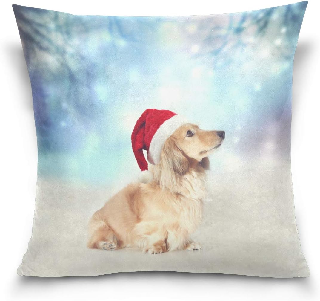 SUABO Christmas Throw Pillow Cover 20x20 Inch Dachshund Dog Pillow Case Cotton Cushion Cover
