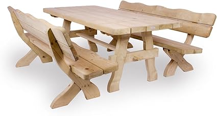 Gartenmobel Set 200 Cm Gartentisch Und 2 Gartenbanke Landliche Rustikale Gartenmobel Amazon De Garten