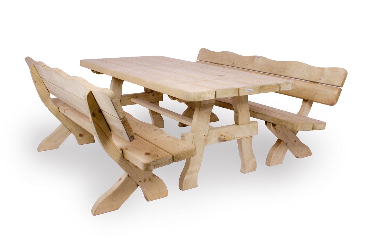 Gartenmöbel Set ‘Farm’ 200 cm, Gartentisch und 2 Gartenbänke, ländliche