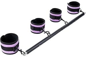 CLADELE Spreader Bar Heavy Duty Stainless Steel Expandable Black Bar Home Gym with 4pcs Furry Purple Adjustable Strap,Sports Aid Training Fitness Gear Pilates Aid Kit,Yoga Set