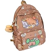 BlingKicks Capybara Fashionable Print Large Capacity Backpack with Pins and Accessories For Adults Ita Bag (Brown)
