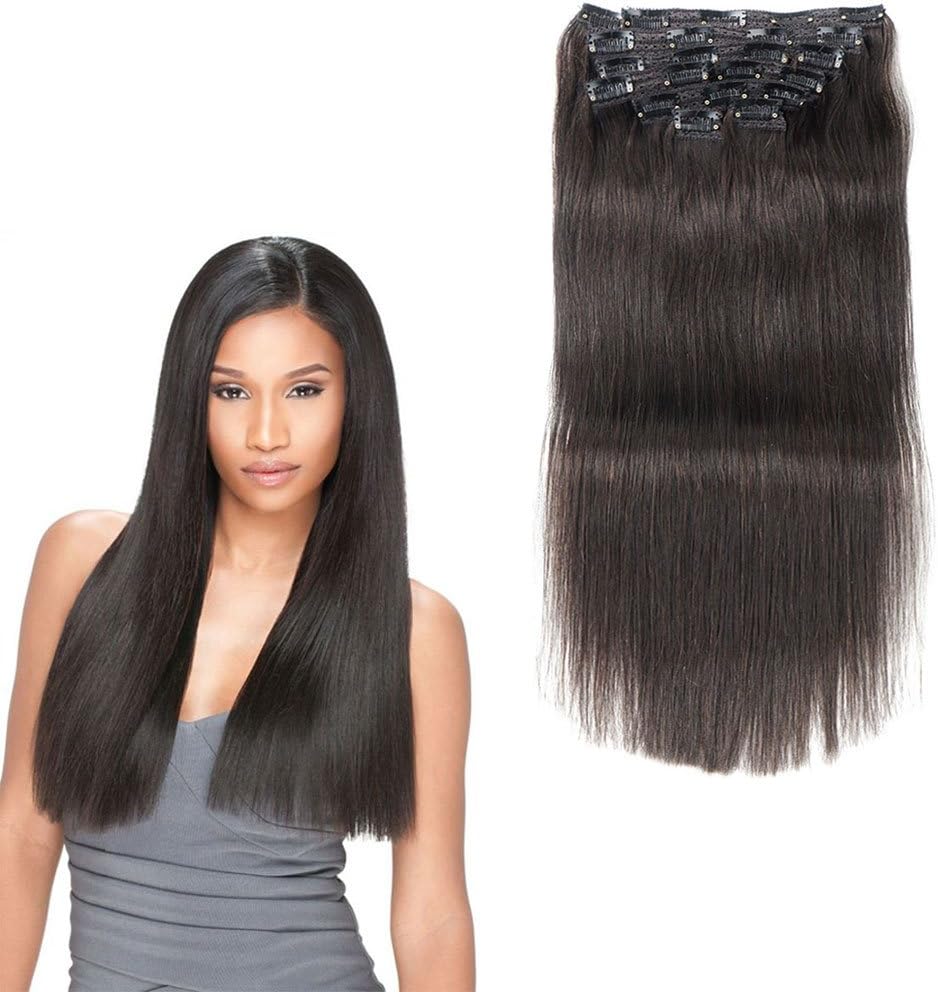 Straight Hair Clip in Human Hair Extensions Natural Color Remy Human hair Clip-Ins Full Head 10Pcs/Set Can Be Dyed 24" 220g