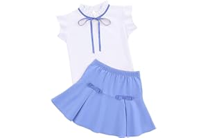 LIONJIE Girl's Skirt Sets 2 Piece Outfit Spring Summer Clothes Peter Pan Collar Tops Ruffle Mini Skirts with Bow 3-12Y