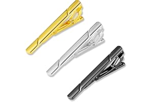 Xinjoduz 3 PCS Tie Clips for Men: Black, Gold, Silver - Stainless Steel Tie Bars - Minimalist Necktie Clamp Pins for Men - Business, Party, Wedding & Daily Life