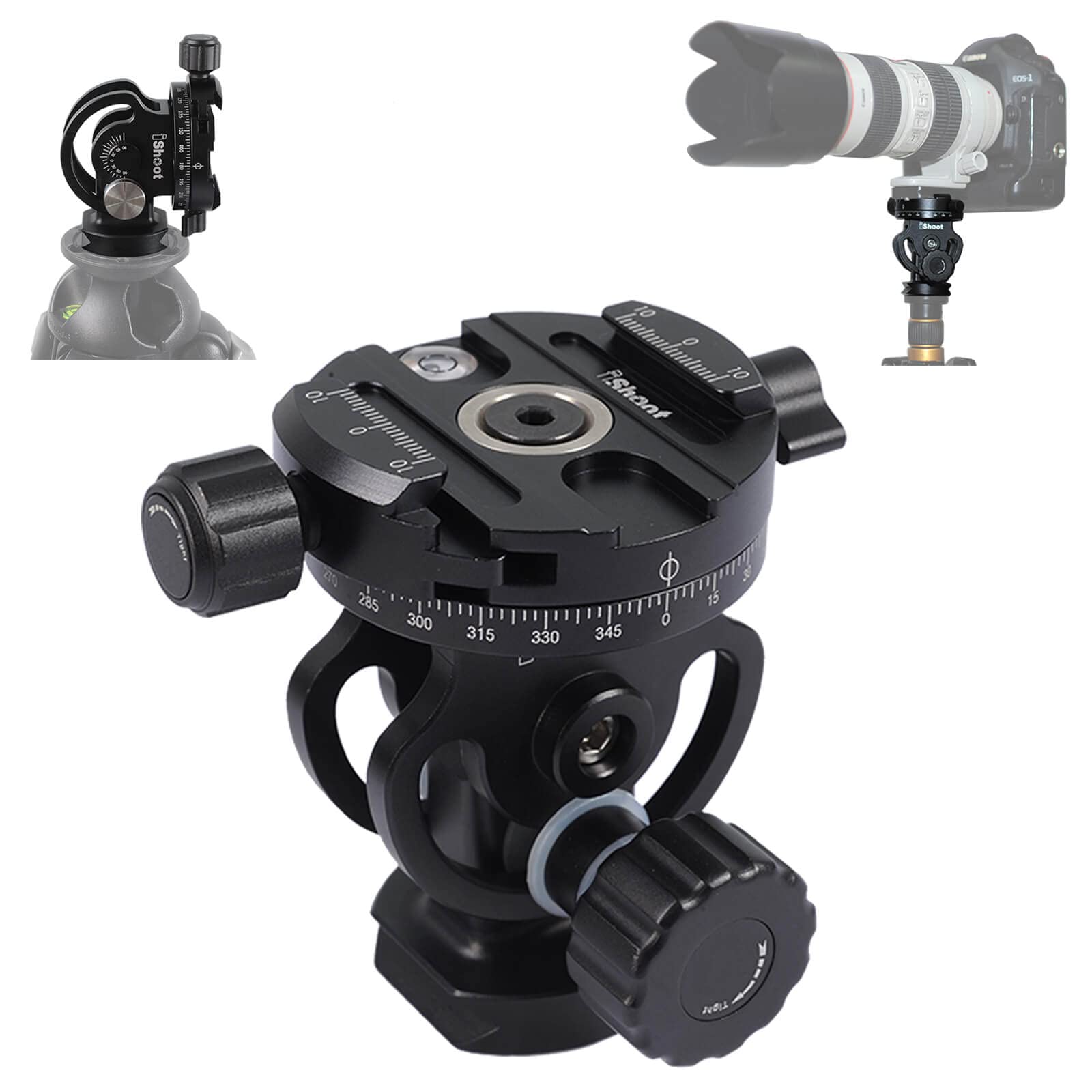 iShoot Metal 2D Panoramic Head Panning Clamp, Compatible with 39mm Arca-Swiss Fit Camera Quick Release Plate Tripod Ball Head Light Stand of 1/4" or 3/8" Screw Head, -90°-+90° Adjustable Max Load 6kg