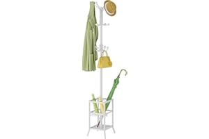 FAVOOSTY Coat Rack Standing,Clothes Rack Stand with Umbrella Holder,Metal Coat Tree with 12 Hooks,Tree Clothes Hat Hanger Sta