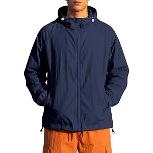 RODYETQQ Men Lightweight Hooded Jacket Summer Thin Breathable Quick Dry Sun Outerwear Full Zip Sportswear for Outdoor