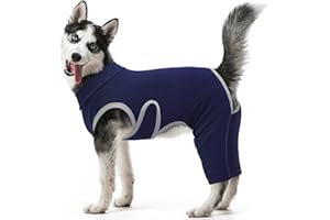 Kuoser Dog Surgery Recovery Suit, Professional Dog Surgical Suit for Back Legs, Soft Dogs Recovery Sleeve to Prevent Licking Biting Wounds, Dogs Onesie After Surgery Elbow Protector, Blue 2XL