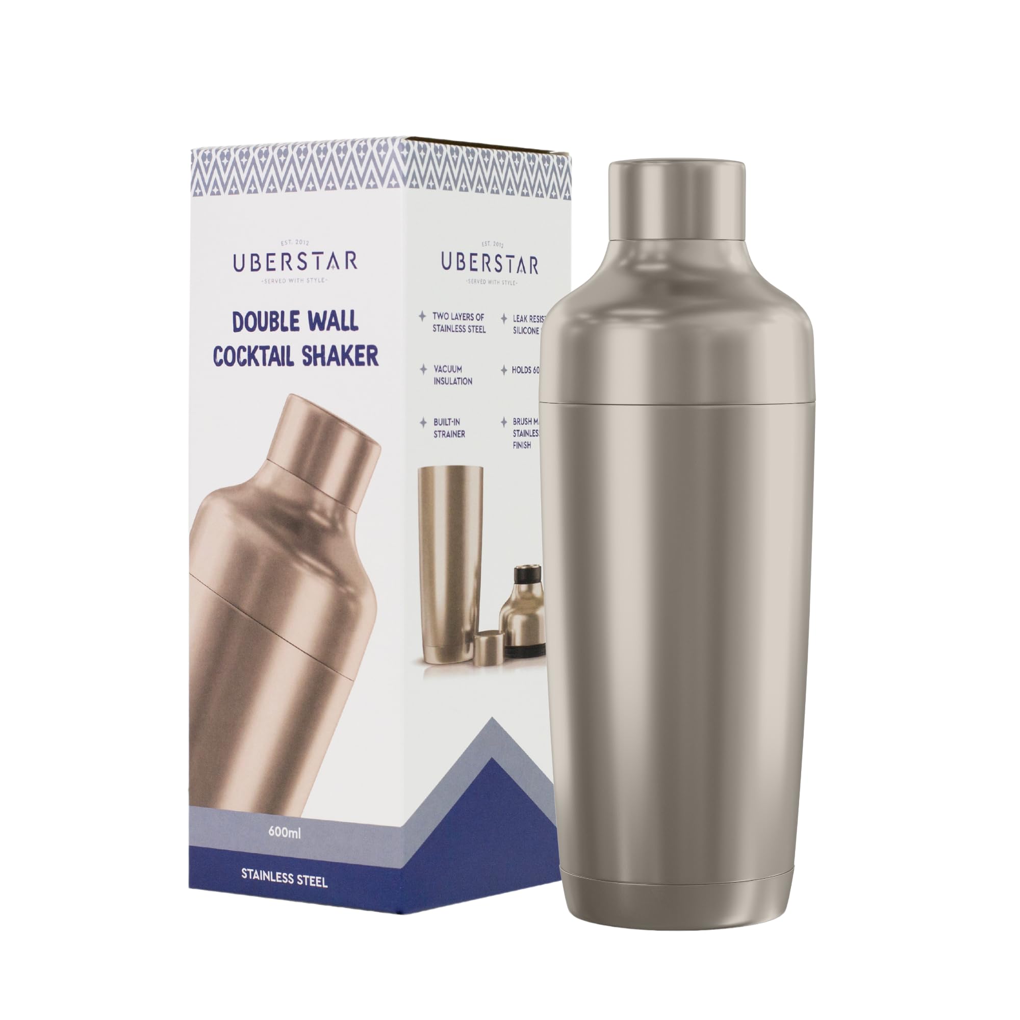 Insulated Stainless Steel Cocktail Shaker with Strainer/Double Wall Vacuum Insulation Metal Cocktail Strainer