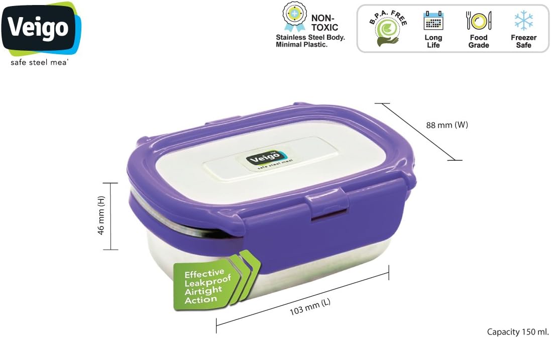 Veiki VEIGO Stainless Steel Lunch Box (Small) (Voilet)