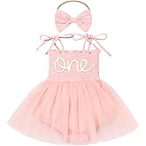FYMNSI Baby 1st Birthday Girl Outfit Cotton ONE Printed Sleeveless Tutu Jumpsuit Romper Dress Headband 2pcs Summer Clothes