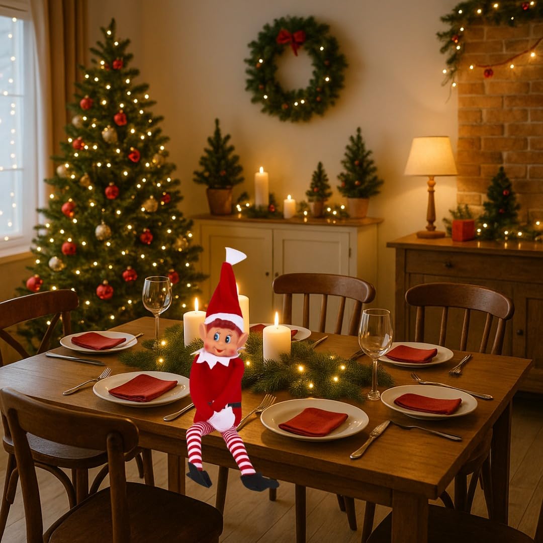 LEIGHT Elf Soft Vinyl with Hat and Tag, The Smallest Foldable Elf in the World 40 cm on the Shelf Christmas Accessory for Children and Girls Colours Red, Green and Pink (Red) — image 1