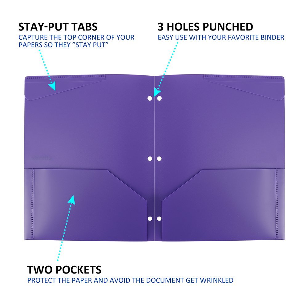 Plastic File Folders 50PCS Heavy Duty Plastic Folders 1/3 Cut Tab
